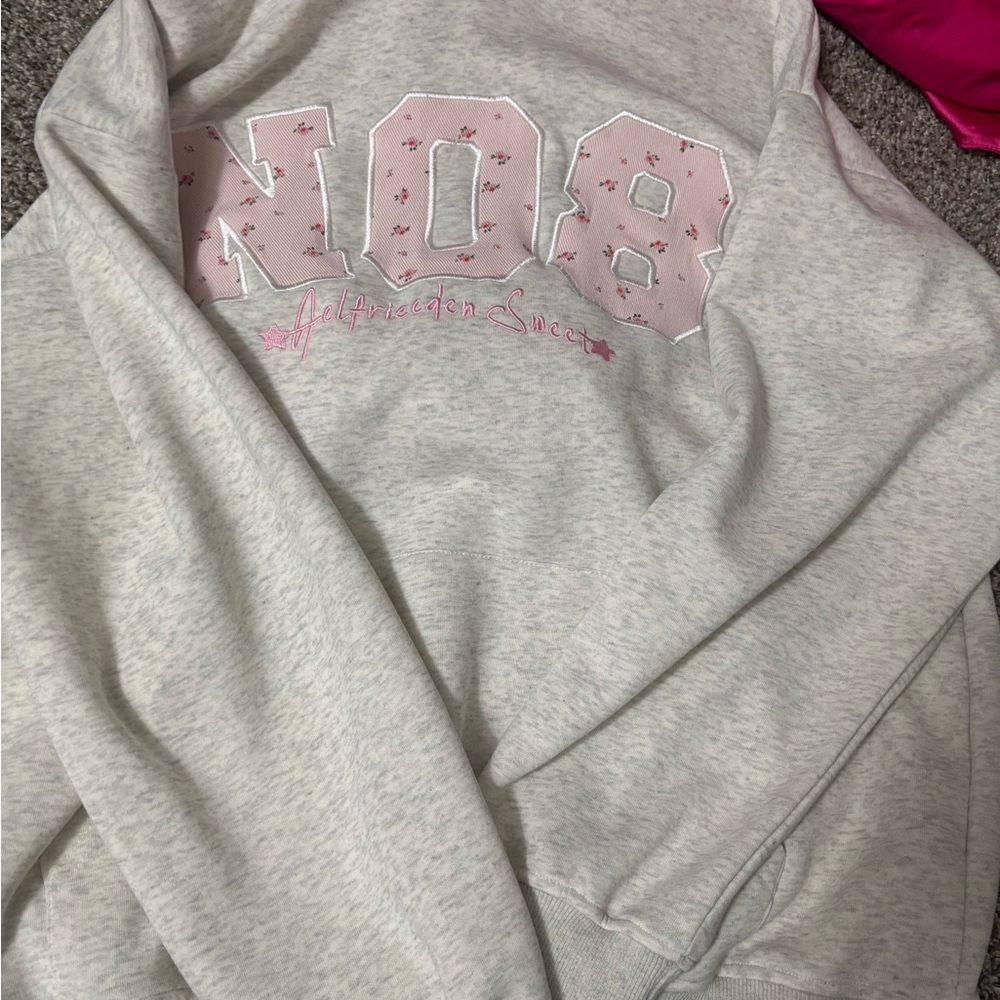 Gray Sweatshirt with Pink Accents